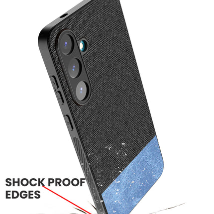 Mobizang Soft Fabric & Leather Hybrid Protective Back Cover for Samsung Galaxy S25 Plus | Shockproof Slim Hard Anti Slip Back Case (Black,Blue)