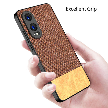 Mobizang Soft Fabric & Leather Hybrid Protective Back Cover for OnePlus Nord CE 4 Lite | Shockproof Slim Hard Anti Slip Back Case (Brown)