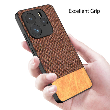 Mobizang Soft Fabric & Leather Hybrid Protective Back Cover for Redmi Note 14 (5G) | Shockproof Slim Hard Anti Slip Back Case (Brown)