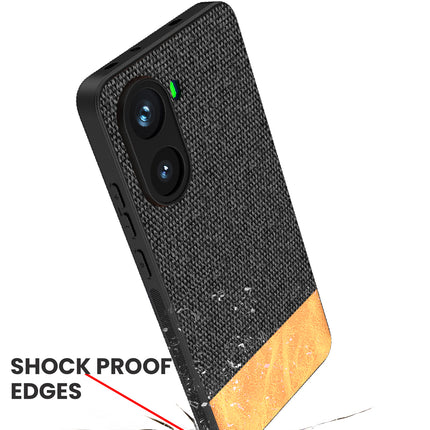 Mobizang Soft Fabric & Leather Hybrid Protective Back Cover for Poco X7 Pro | Shockproof Slim Hard Anti Slip Back Case (Black,Brown)