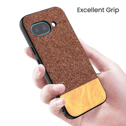 Mobizang Soft Fabric & Leather Hybrid Protective Back Cover for Google Pixel 9A | Shockproof Slim Hard Anti Slip Back Case (Brown)