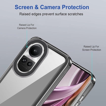Mobizang Warrior Acrylic Clear Back Cover For Oppo Reno 10 / Reno 10 PRO | Slim Shockproof [Military Grade Protection] Hybrid Bumper Case (Black Sides)