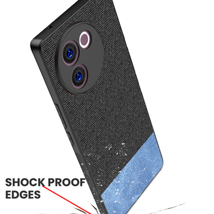 Mobizang Soft Fabric & Leather Hybrid Protective Back Cover for Vivo V30E (5G) | Shockproof Slim Hard Anti Slip Back Case (Black,Blue)