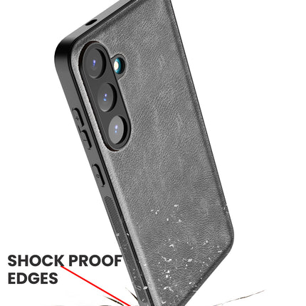 Mobizang Tux Leather Back Cover for Samsung Galaxy S25 | Slim Shockproof Camera Protection Bumper Case (Grey)