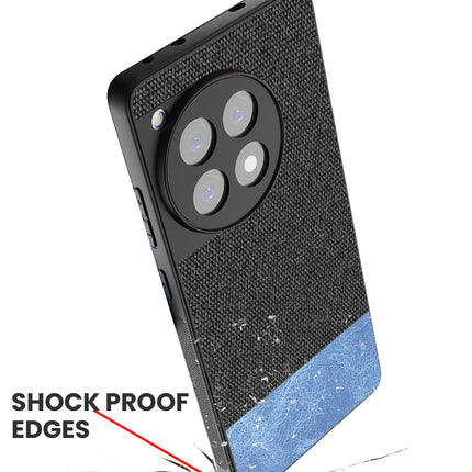 Mobizang Soft Fabric & Leather Hybrid Protective Back Cover for OnePlus 12R | Shockproof Slim Hard Anti Slip Back Case (Black,Blue)