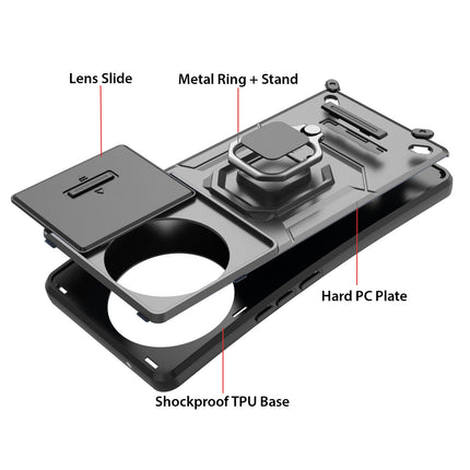 Mobizang Armor Slider Back Cover for Vivo V30E (5G) | Inbuilt Ring + Camera Slider Shockproof Lens Protection Bumper Back Case (Grey)