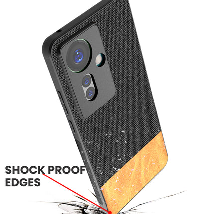 Mobizang Soft Fabric & Leather Hybrid Protective Back Cover for Oppo F25 Pro (5G) | Shockproof Slim Hard Anti Slip Back Case (Black,Brown)