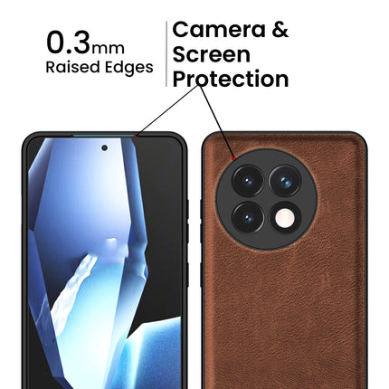 Mobizang Tux Leather Back Cover for OnePlus 13R | Slim Shockproof Camera Protection Bumper Case (Brown)