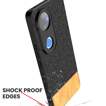 Mobizang Soft Fabric & Leather Hybrid Protective Back Cover for Vivo V50 5G | Shockproof Slim Hard Anti Slip Back Case (Black,Brown)