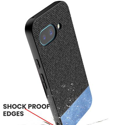 Mobizang Soft Fabric & Leather Hybrid Protective Back Cover for Google Pixel 9A | Shockproof Slim Hard Anti Slip Back Case (Black,Blue)