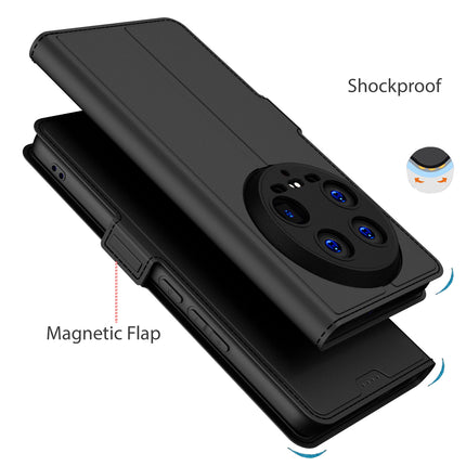Mobizang Noble Slim Magnetic Leather Flip Case Cover for Xiaomi 14 ULTRA (5G) | Card Holder Stand Flip Wallet Case (Black)
