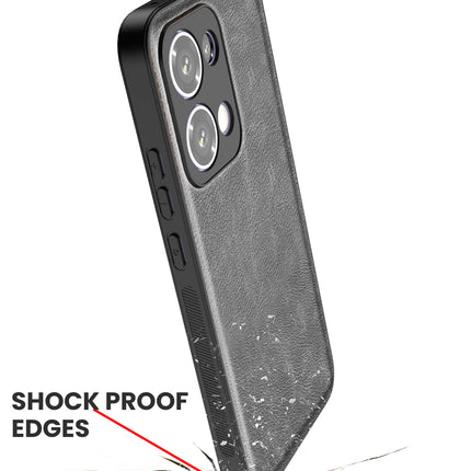 Mobizang Tux Leather Back Cover for Oppo Reno 13 5G | Slim Shockproof Camera Protection Bumper Case (Grey)