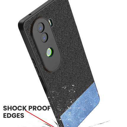 Mobizang Soft Fabric & Leather Hybrid Protective Back Cover for Vivo V40E / iQOO Z9S | Shockproof Slim Hard Anti Slip Back Case (Black,Blue)
