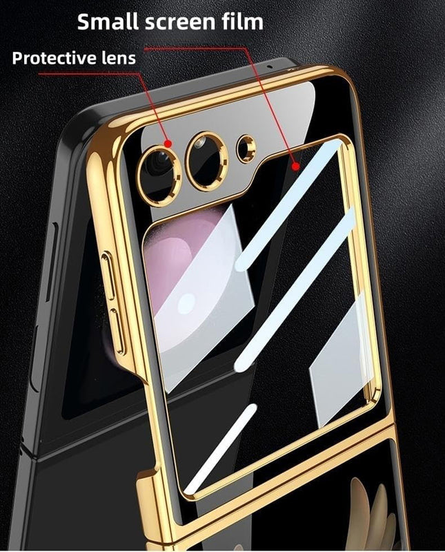 Mobizang 9H Glass Back Case for Samsung Galaxy Z Flip6 / Z Flip 6,Ultra Thin Full Body Protection Folding Hard Back Cover, Design Wings