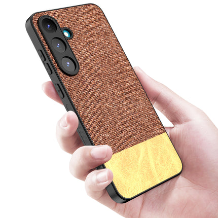 Mobizang Soft Fabric & Leather Hybrid Protective Back Cover for Samsung Galaxy S25 | Shockproof Slim Hard Anti Slip Back Case (Brown)