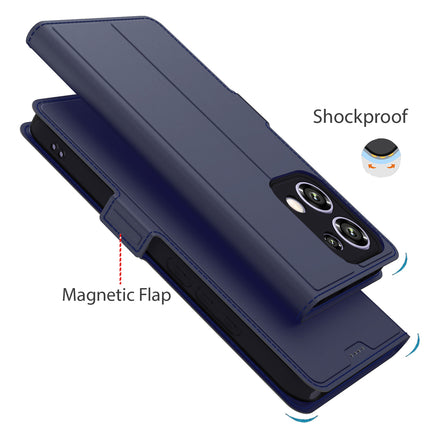 Mobizang Noble Slim Magnetic Leather Flip Case Cover for Oppo Reno 13 | Card Holder Stand Flip Wallet Case (Blue)