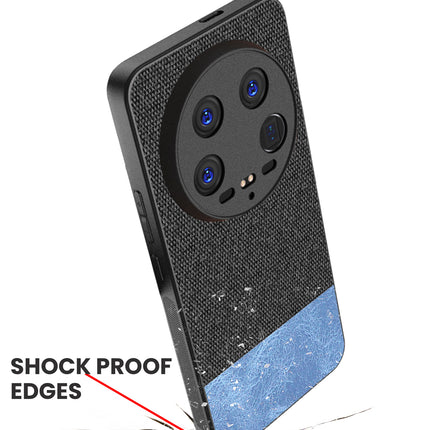 Mobizang Soft Fabric & Leather Hybrid Protective Back Cover for Xiaomi 14 ULTRA (5G) | Shockproof Slim Hard Anti Slip Back Case (Black,Blue)