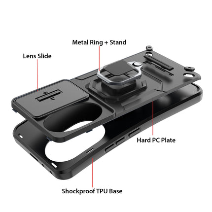 Mobizang Armor Slider Back Cover for Honor 200 Pro (5G) | Inbuilt Ring + Camera Slider Shockproof Lens Protection Bumper Back Case (Black)