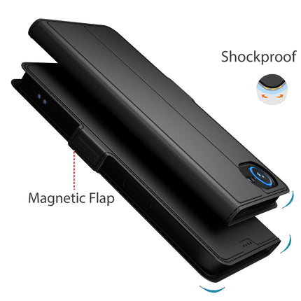 Mobizang Noble Slim Magnetic Leather Flip Case Cover for Apple iPhone 16E | Card Holder Stand Flip Wallet Case (Black)