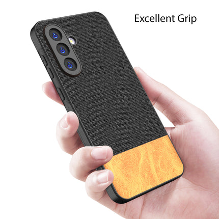 Mobizang Soft Fabric & Leather Hybrid Protective Back Cover for Samsung Galaxy A16 | Shockproof Slim Hard Anti Slip Back Case (Black,Brown)