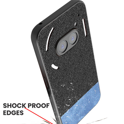 Mobizang Soft Fabric & Leather Hybrid Protective Back Cover for Nothing Phone 2A | Shockproof Slim Hard Anti Slip Back Case (Black,Blue)