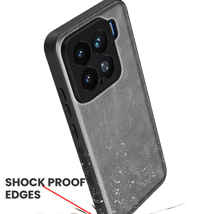 Mobizang Tux Leather Back Cover for Xiaomi 15 5G | Slim Shockproof Camera Protection Bumper Case (Grey)