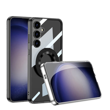 Mobizang Clear Airbag + Ring Back Case for Samsung Galaxy S25 | Transparent Shockproof Slim Hard PC Shell Protective Cover (Black)