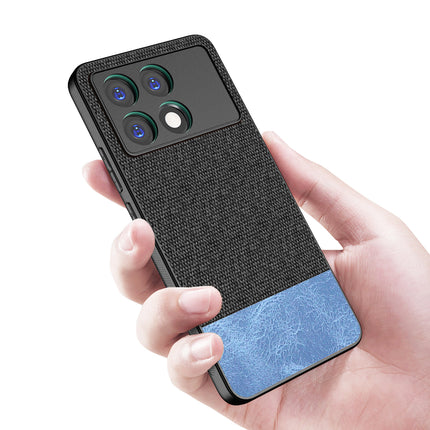 Mobizang Soft Fabric & Leather Hybrid Protective Back Cover for Poco X6 Pro | Shockproof Slim Hard Anti Slip Back Case (Black,Blue)