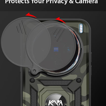 Mobizang Tank Back Cover for Vivo X200 (5G) | Inbuilt Ring + Slider Shockproof Lens Protection Bumper Back Case (Black)
