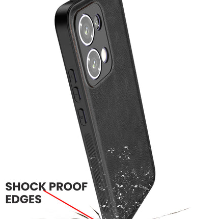 Mobizang Tux Leather Back Cover for Oppo Reno 13 5G | Slim Shockproof Camera Protection Bumper Case (Black)