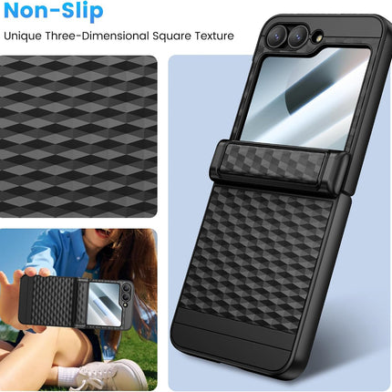 Mobizang Geometric Hinge Protection Back Cover for Samsung Galaxy Z Flip5 / Flip 5 | with [Inbuilt Glass] Full Body Shockproof Hard Back Case (Black)