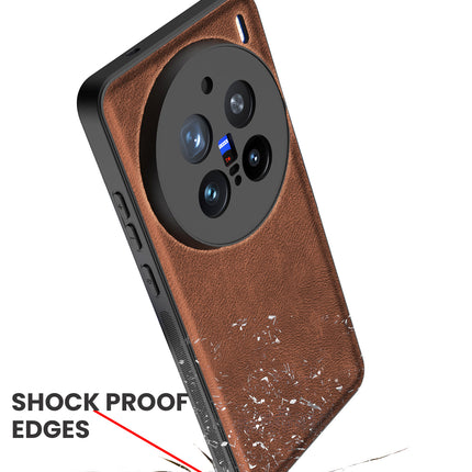 Mobizang Tux Leather Back Cover for Vivo X200 Pro (5G) | Slim Shockproof Camera Protection Bumper Case (Brown)