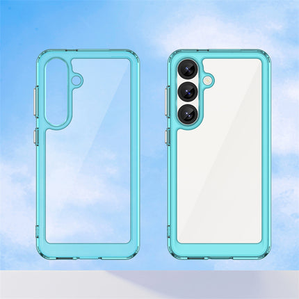 Mobizang Unicorn Acrylic Clear Back Cover For Samsung Galaxy S25 Plus | Slim Shockproof [Military Grade Protection] Hybrid Bumper Case (Blue Sides)