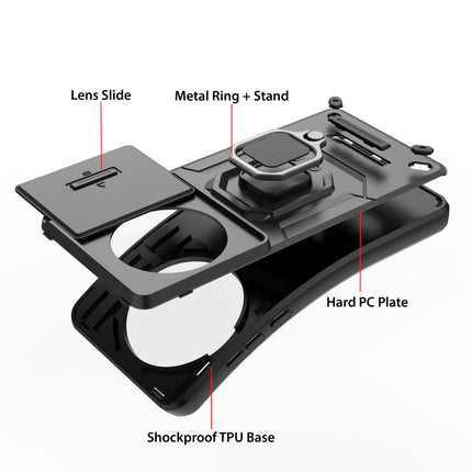 Mobizang Armor Slider Back Cover for OnePlus 13 | Inbuilt Ring + Camera Slider Shockproof Lens Protection Bumper Back Case (Black)