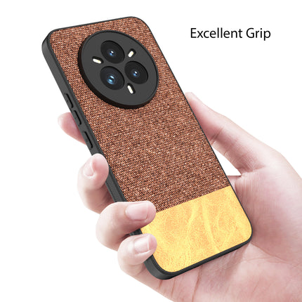 Mobizang Soft Fabric & Leather Hybrid Protective Back Cover for Realme 14 Pro+ (Plus) 5G | Shockproof Slim Hard Anti Slip Back Case (Brown)