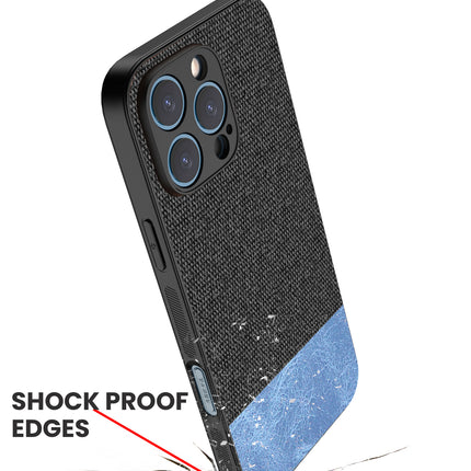 Mobizang Soft Fabric & Leather Hybrid Protective Back Cover for Apple iPhone 16 Pro | Shockproof Slim Hard Anti Slip Back Case (Black,Blue)