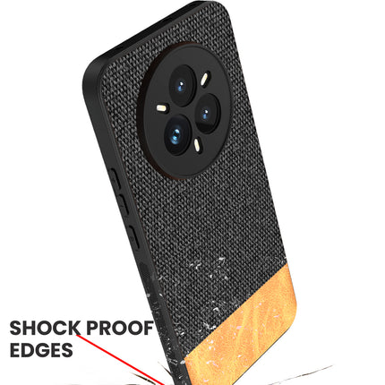 Mobizang Soft Fabric & Leather Hybrid Protective Back Cover for Realme 14 Pro+ (Plus) 5G | Shockproof Slim Hard Anti Slip Back Case (Black,Brown)