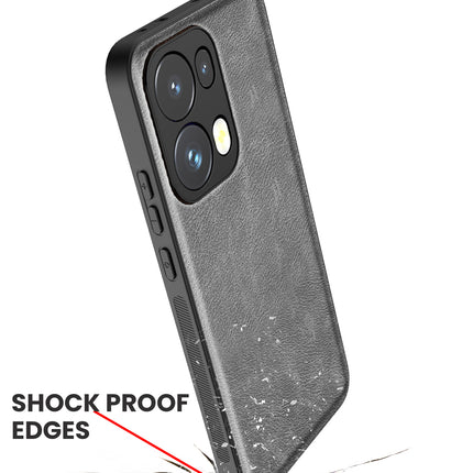 Mobizang Tux Leather Back Cover for Oppo Reno 13 Pro | Slim Shockproof Camera Protection Bumper Case (Grey)