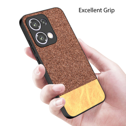 Mobizang Soft Fabric & Leather Hybrid Protective Back Cover for Oppo Reno 13 5G | Shockproof Slim Hard Anti Slip Back Case (Brown)