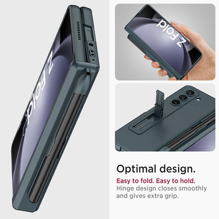 Mobizang Magnetic Hinge Case for Samsung Galaxy Z Fold 6 | Inbuilt S-Pen Holder Stand Hybrid Back Cover (Greygreen)