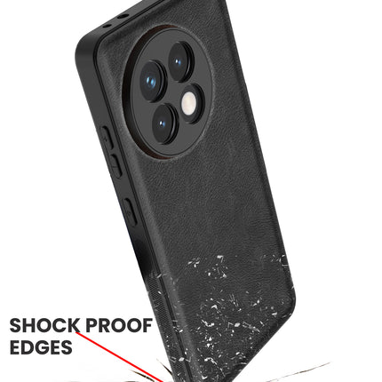 Mobizang Tux Leather Back Cover for OnePlus 13R | Slim Shockproof Camera Protection Bumper Case (Black)