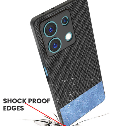 Mobizang Soft Fabric & Leather Hybrid Protective Back Cover for Redmi Note 13 (5G) | Shockproof Slim Hard Anti Slip Back Case (Black,Blue)