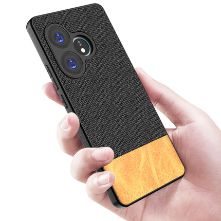Mobizang Soft Fabric & Leather Hybrid Protective Back Cover for Realme GT 6 / GT 6T | Shockproof Slim Hard Anti Slip Back Case (Black,Brown)