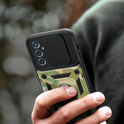 Mobizang Tank Back Cover for Samsung Galaxy A55 (5G) | Inbuilt Ring + Slider Shockproof Lens Protection Bumper Back Case (Green)