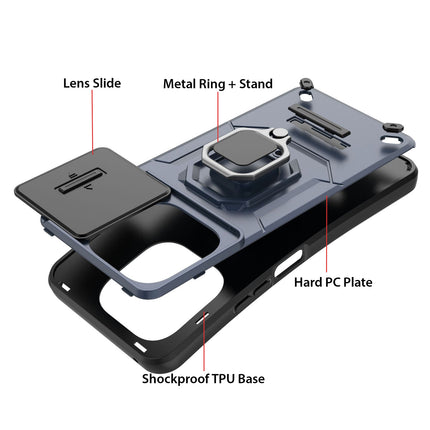 Mobizang Armor Slider Back Cover for Iqoo Z9 | Inbuilt Ring + Camera Slider Shockproof Lens Protection Bumper Back Case (Blue)