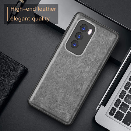 Mobizang Tux Leather Back Cover for Oppo Reno 12 (5G) | Slim Shockproof Camera Protection Bumper Case (Grey)