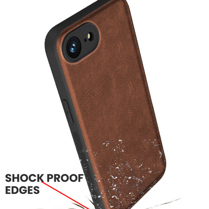 Mobizang Tux Leather Back Cover for Apple iPhone 16E | Slim Shockproof Camera Protection Bumper Case (Brown)
