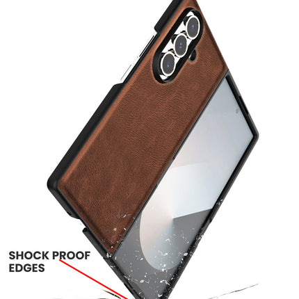 Mobizang Tux Leather Back Cover for Samsung Galaxy Z Fold 7 | Slim Shockproof Camera Protection Bumper Case (Brown)