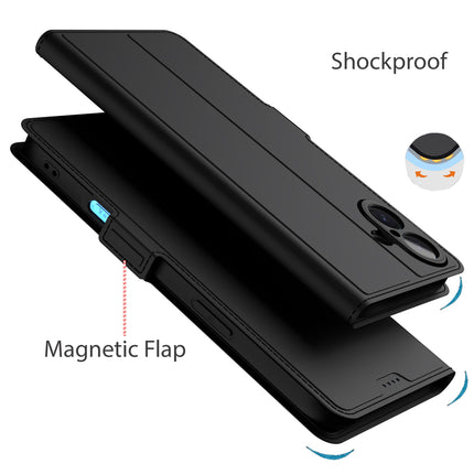 Mobizang Noble Slim Magnetic Leather Flip Case Cover for Apple iPhone 16 | Card Holder Stand Flip Wallet Case (Black)