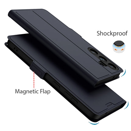 Mobizang Noble Slim Magnetic Leather Flip Case Cover for Samsung Galaxy S25 Plus | Card Holder Stand Flip Wallet Case (Blue)
